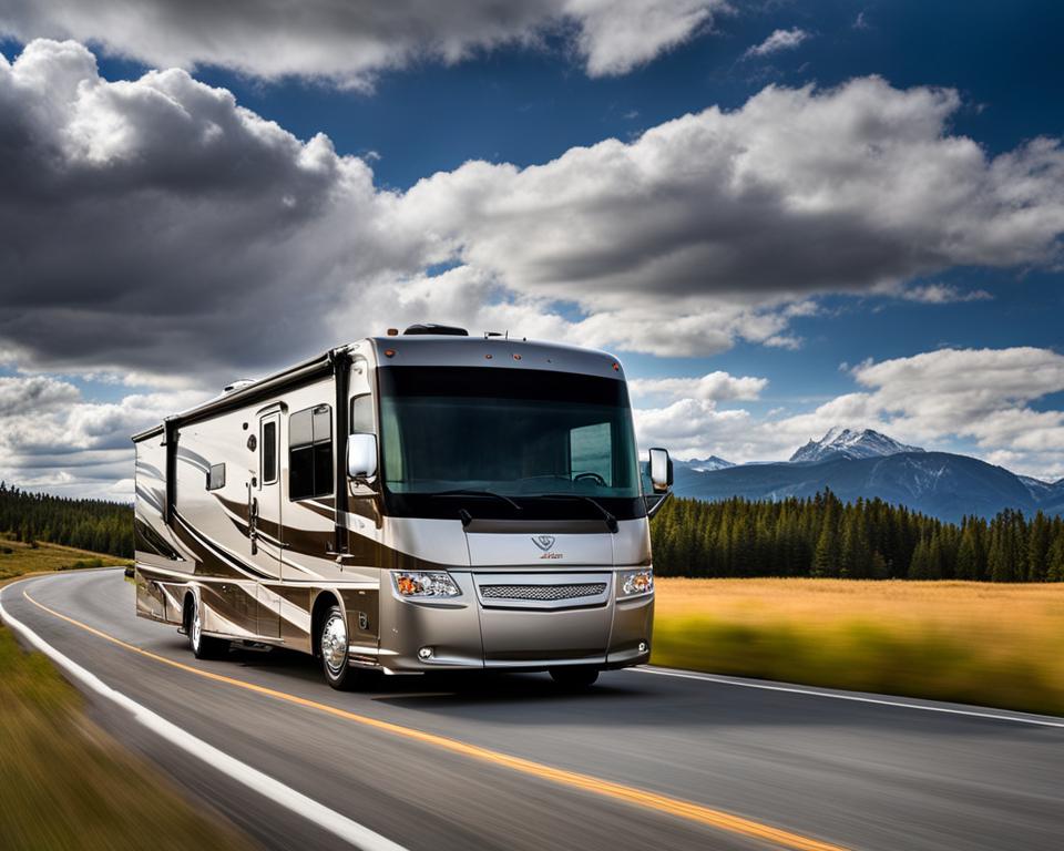 Class A RV towing a car