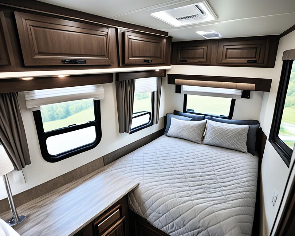 Comfortable RV Queen Bed in Travel Trailer