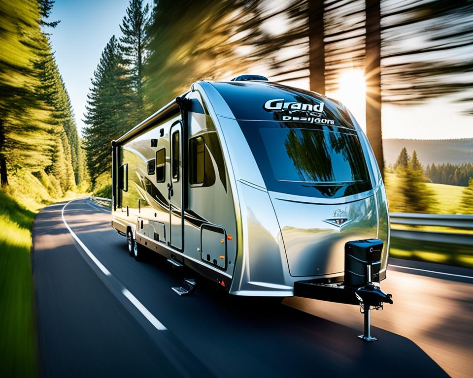 Grand Design Reflection travel trailer on a scenic road