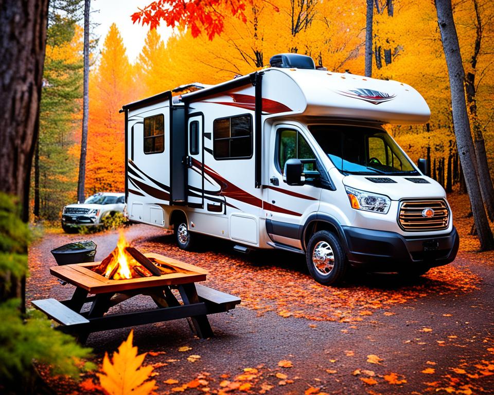 RV camping in fall foliage