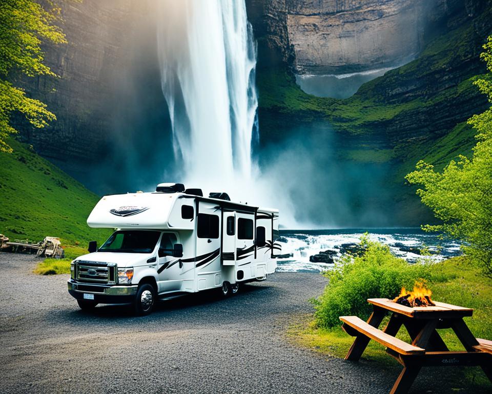 RV camping near waterfalls