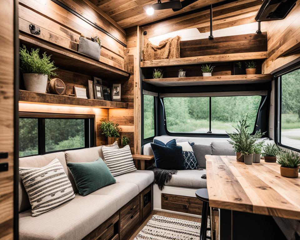 Reclaimed wood accents in RV interior