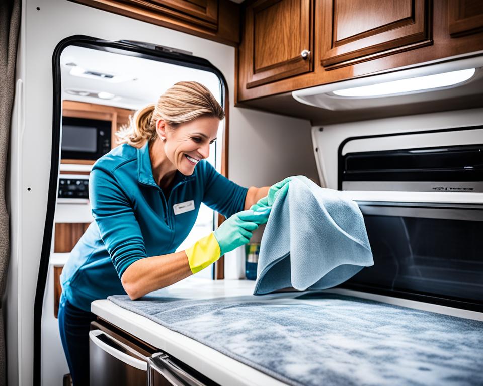 wipe down refrigerator and cupboard